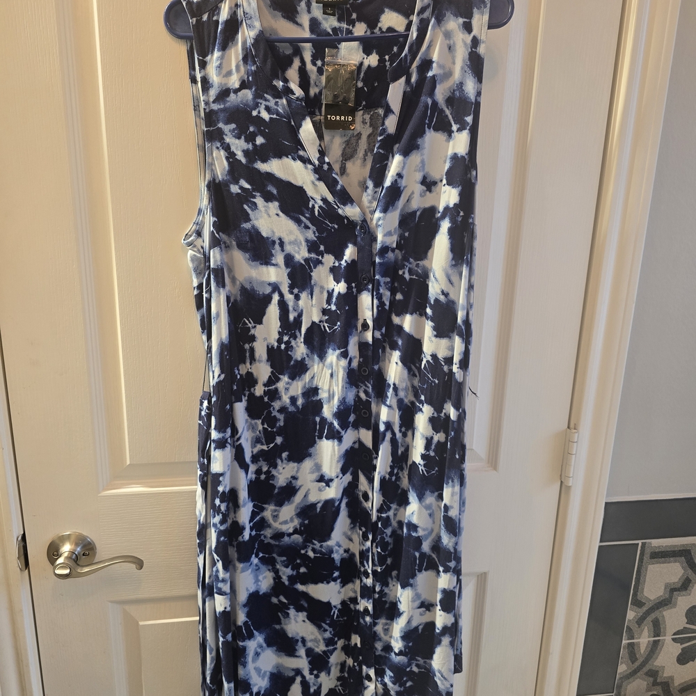 Torrid Blue and White Sleeveless Maxi Sundress